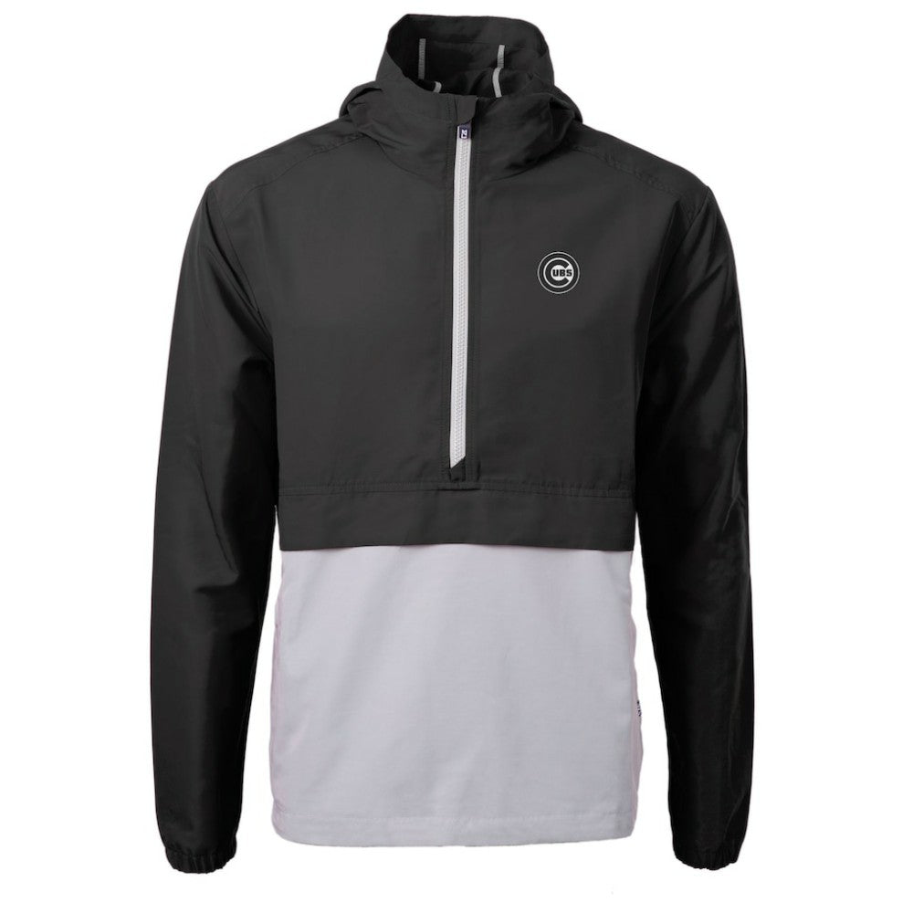 Chicago Cubs Cutter & Buck Charter Eco Recycled Anorak Half-Zip Hoodie Jacket - Black/Gray