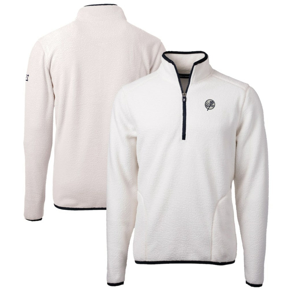 New York Yankees Cutter & Buck Cascade Eco Fleece Quarter-Zip Jacket - Oatmeal