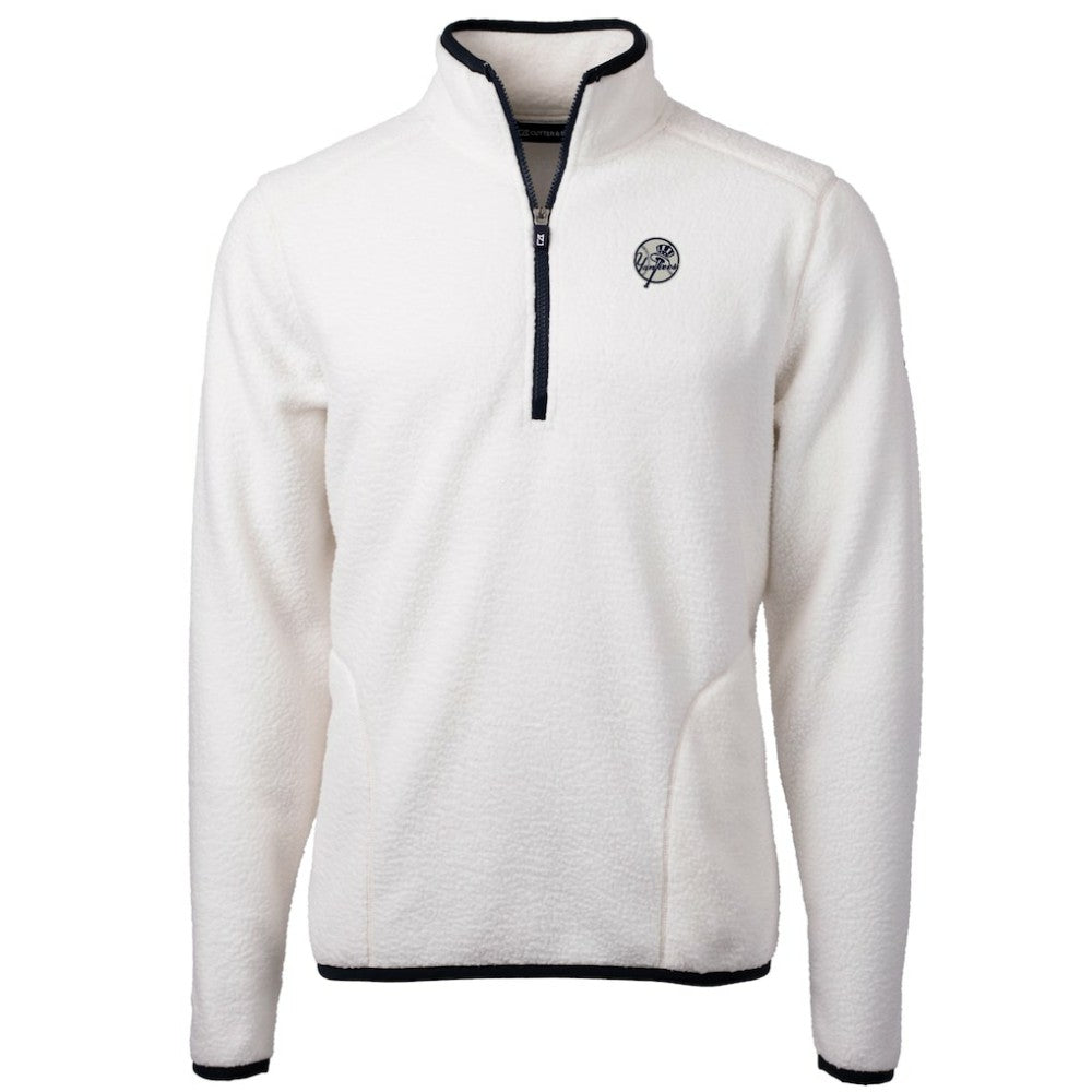 New York Yankees Cutter & Buck Cascade Eco Fleece Quarter-Zip Jacket - Oatmeal