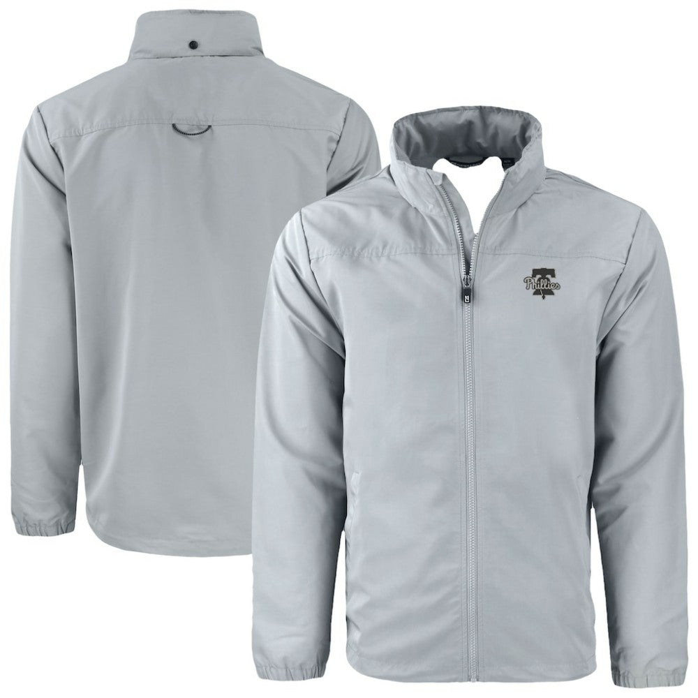 Philadelphia Phillies Cutter & Buck Charter Eco Recycled Full-Zip Hoodie Jacket - Gray