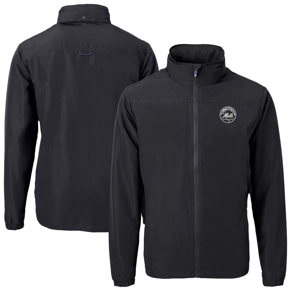 New York Mets Cutter & Buck Charter Eco Recycled Full-Zip Hoodie Jacket - Black