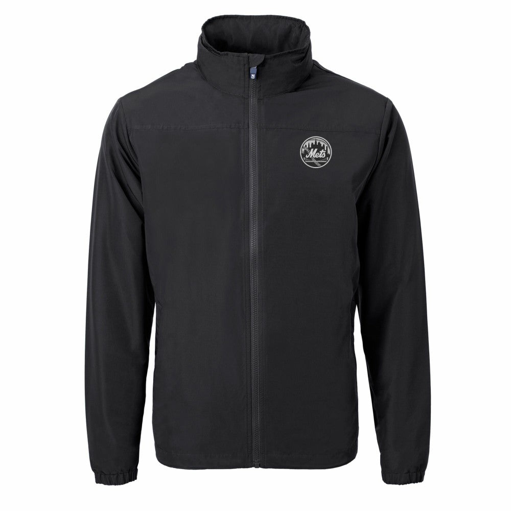 New York Mets Cutter & Buck Charter Eco Recycled Full-Zip Hoodie Jacket - Black