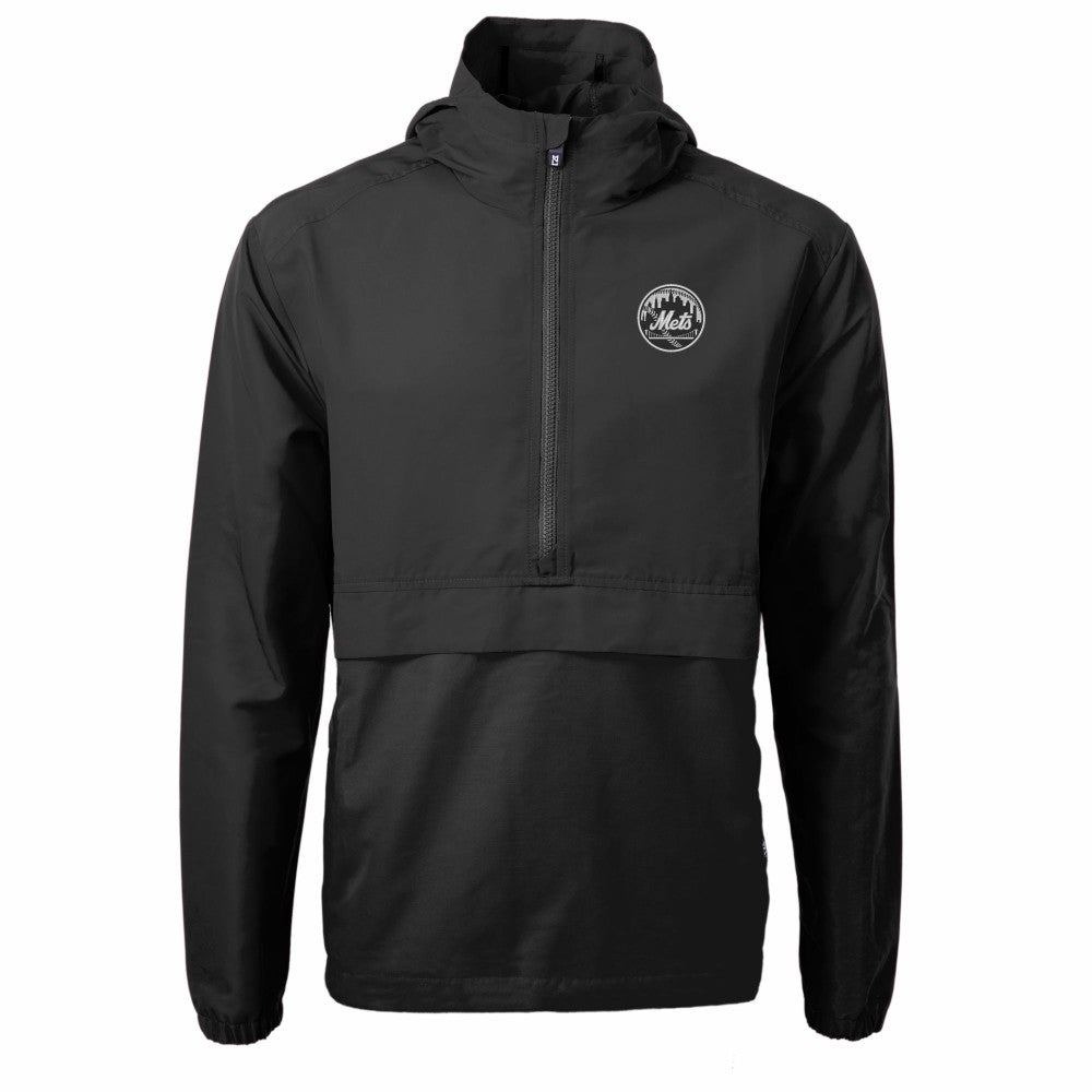 New York Mets Cutter & Buck Charter Eco Recycled Anorak Half-Zip Hoodie Jacket - Black