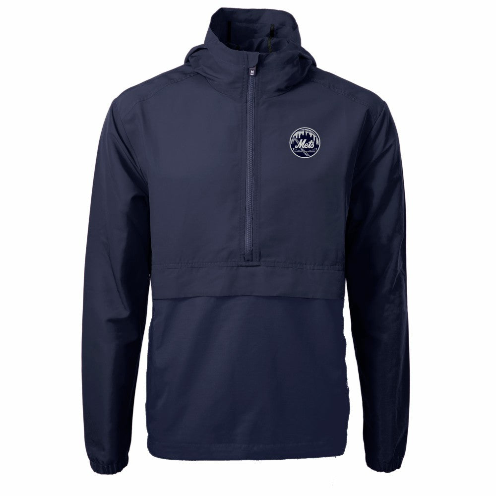 New York Mets Cutter & Buck Charter Eco Recycled Anorak Half-Zip Hoodie Jacket - Navy
