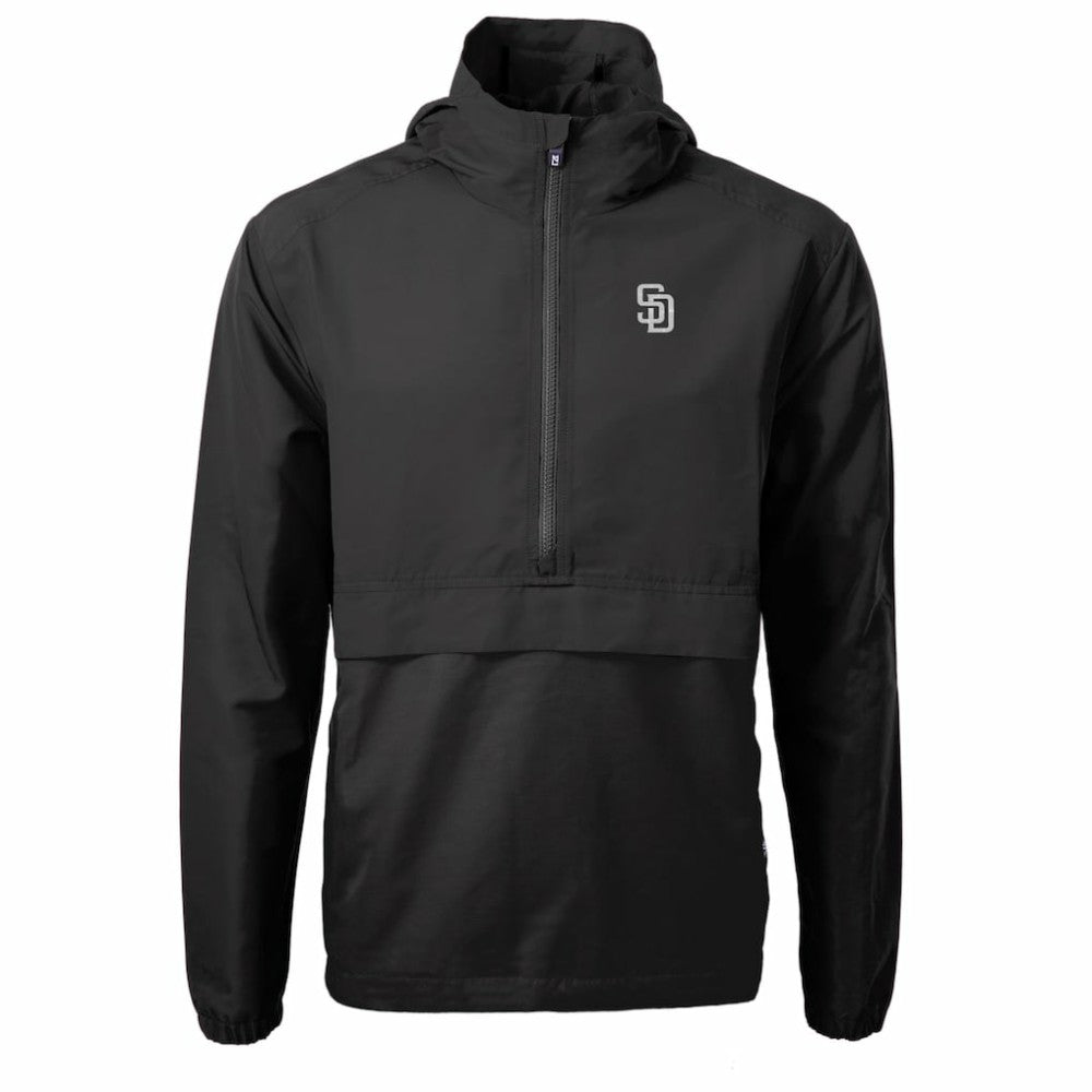 San Diego Padres Cutter & Buck Charter Eco Recycled Anorak Half-Zip Hoodie Jacket - Black
