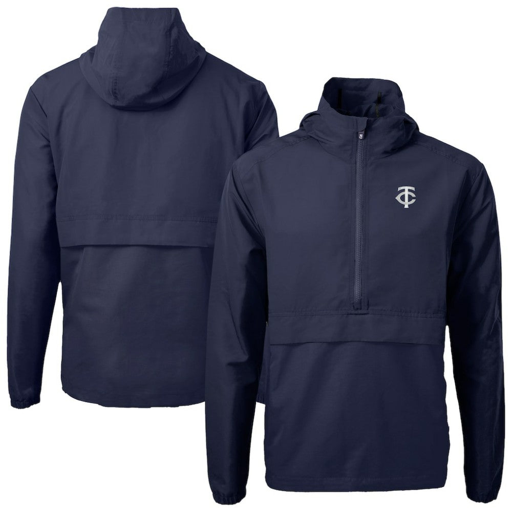 Minnesota Twins Cutter & Buck Charter Eco Recycled Anorak Half-Zip Hoodie Jacket - Navy
