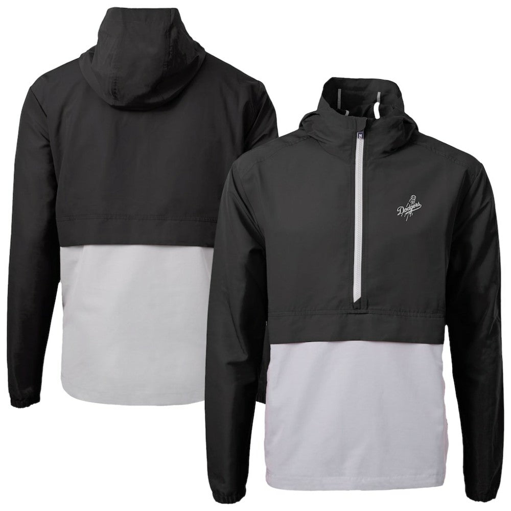 Los Angeles Dodgers Cutter & Buck Charter Eco Recycled Anorak Half-Zip Hoodie Jacket - Black/Gray