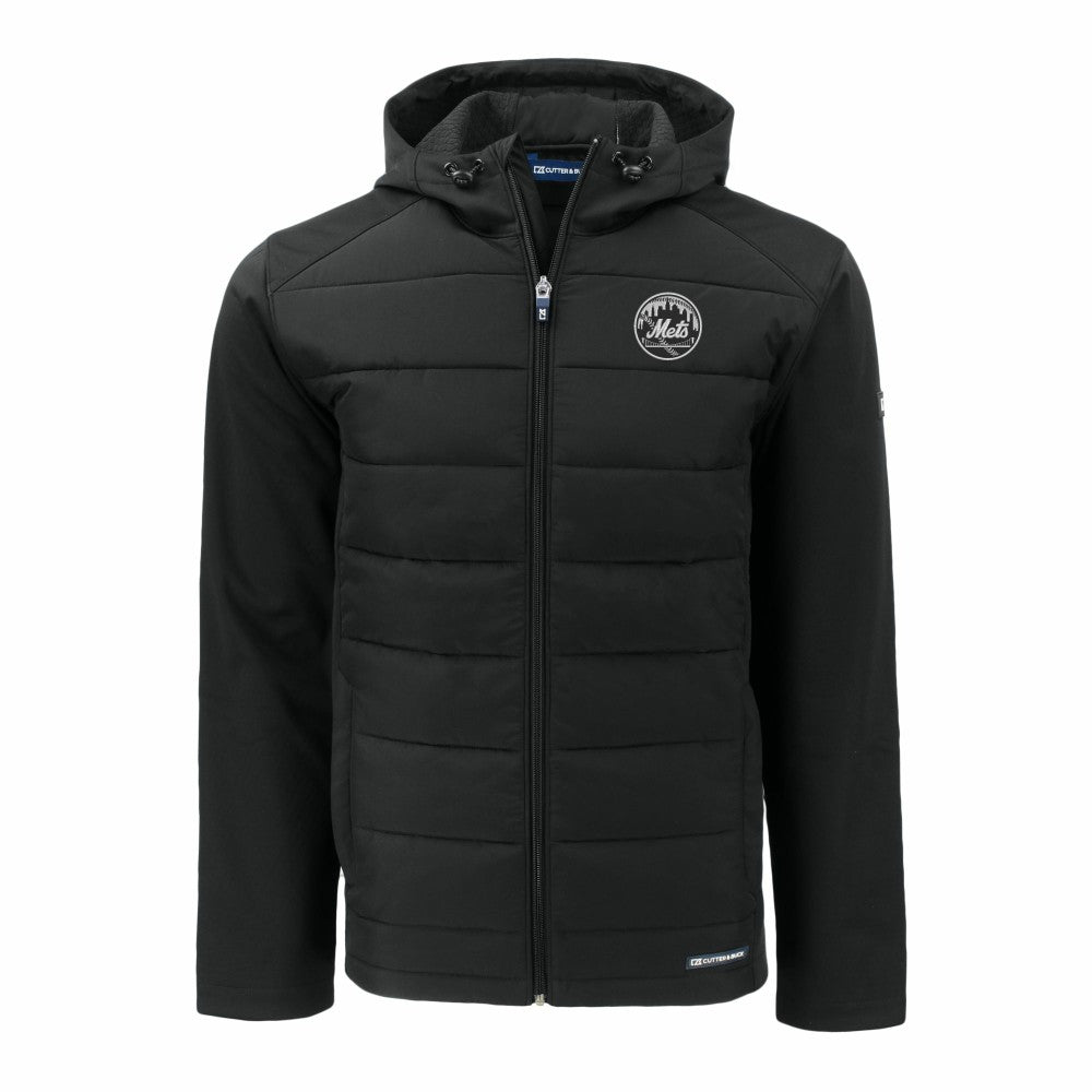 New York Mets Cutter & Buck Evoke Hybrid Eco Softshell Recycled Full-Zip Hooded Jacket - Black