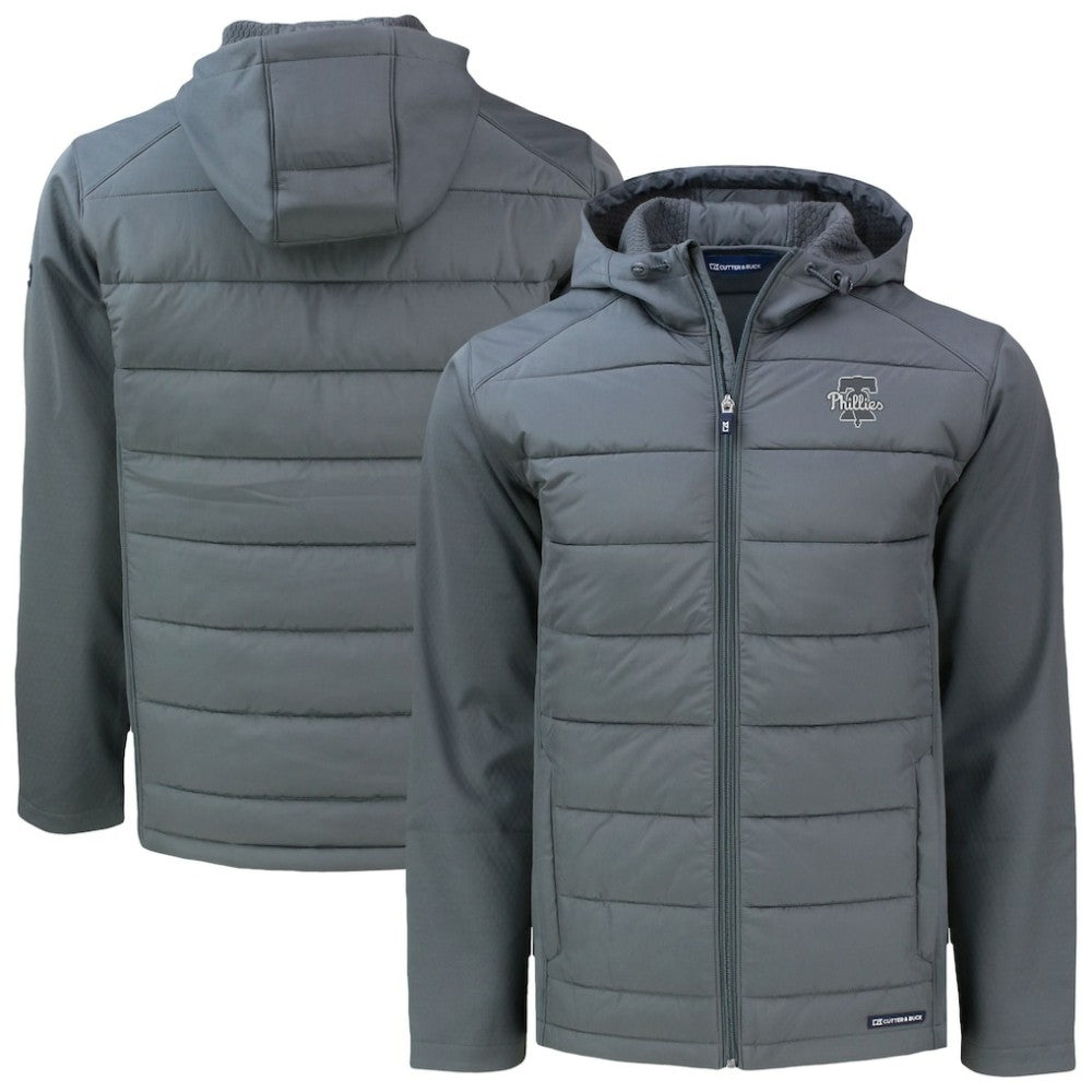 Philadelphia Phillies Cutter & Buck Evoke Hybrid Eco Softshell Recycled Full-Zip Hooded Jacket - Gray