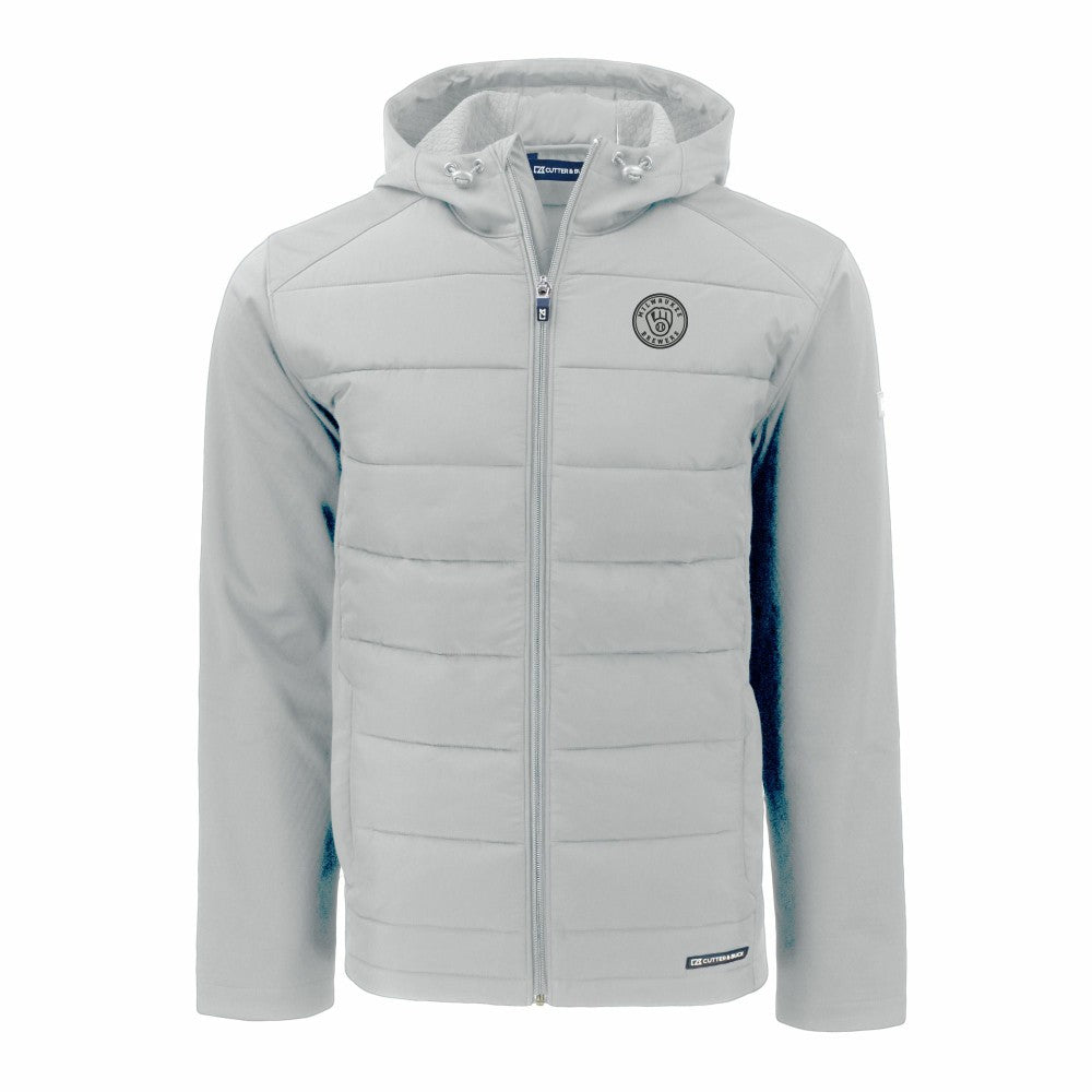 Milwaukee Brewers Cutter & Buck Evoke Hybrid Eco Softshell Recycled Full-Zip Hooded Jacket - Gray