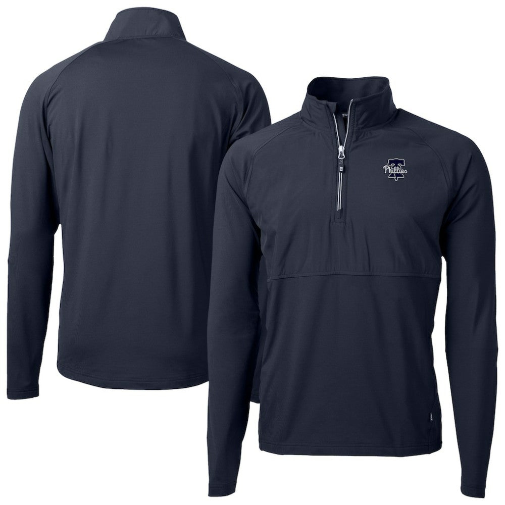 Philadelphia Phillies Cutter & Buck Adapt Eco Hybrid Raglan DryTec Quarter-Zip Jacket - Navy