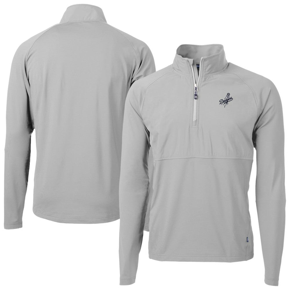 Los Angeles Dodgers Cutter & Buck Adapt Eco Hybrid Raglan DryTec Quarter-Zip Jacket - Gray