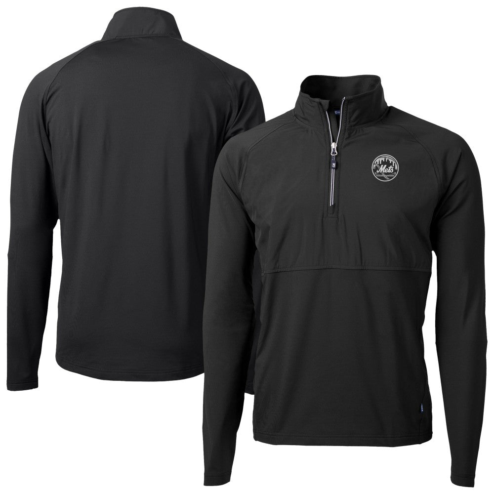 New York Mets Cutter & Buck Adapt Eco Hybrid Raglan DryTec Quarter-Zip Jacket - Black