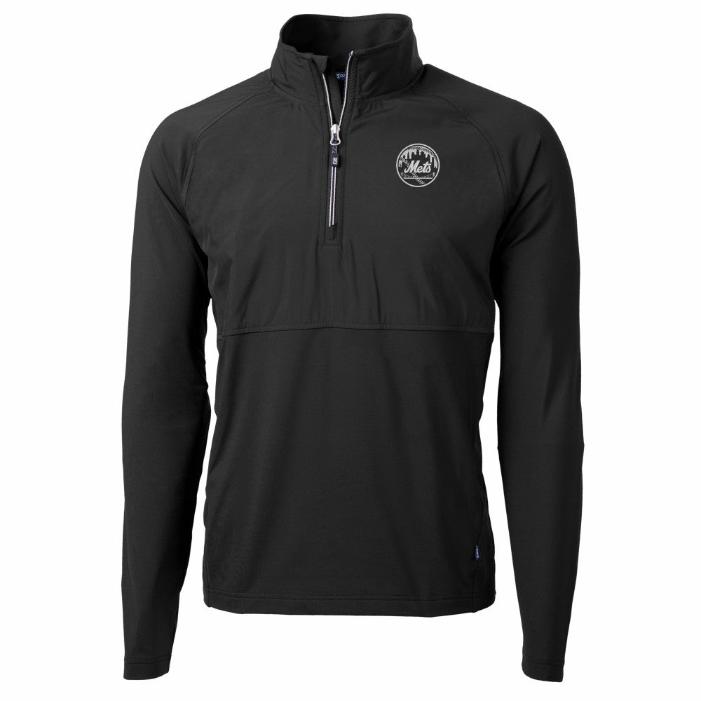 New York Mets Cutter & Buck Adapt Eco Hybrid Raglan DryTec Quarter-Zip Jacket - Black