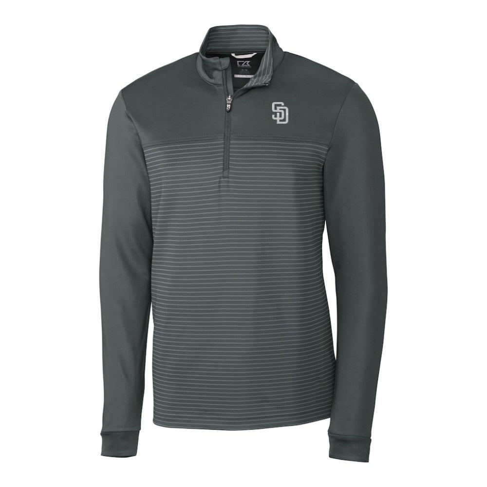San Diego Padres Cutter & Buck Traverse Eco Stripe Tri-Blend DryTec Quarter-Zip Jacket - Gray