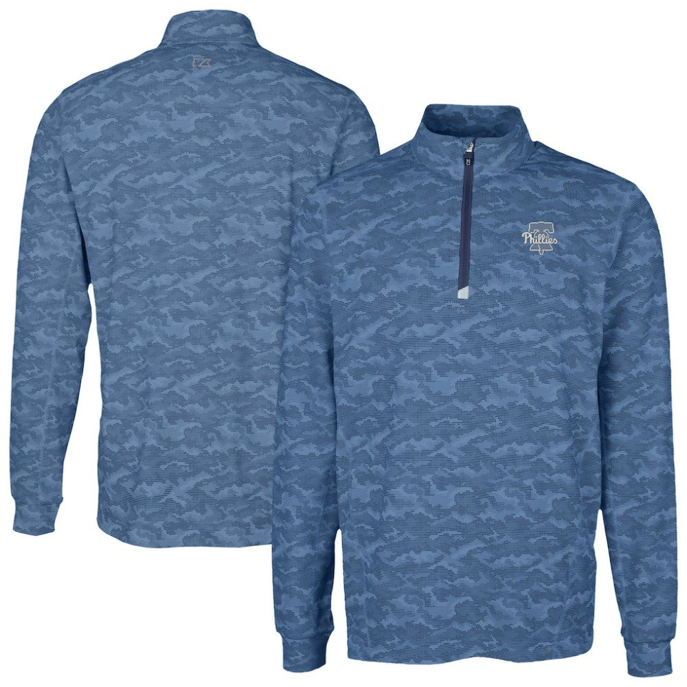 Philadelphia Phillies Cutter & Buck Traverse Eco Camo Tri-Blend DryTec Quarter-Zip Top - Navy