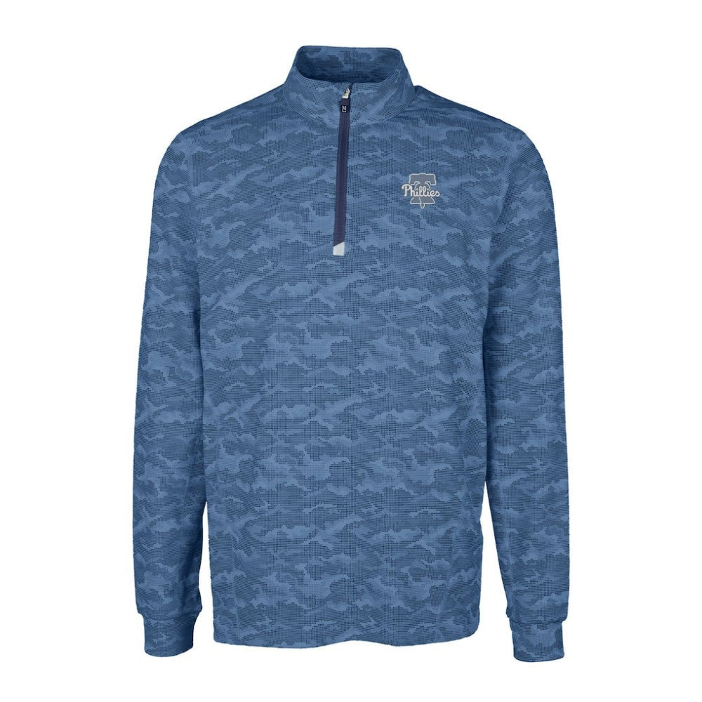 Philadelphia Phillies Cutter & Buck Traverse Eco Camo Tri-Blend DryTec Quarter-Zip Top - Navy