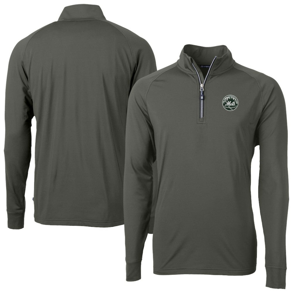 New York Mets Cutter & Buck Adapt Eco Raglan Quarter-Zip Jacket - Olive