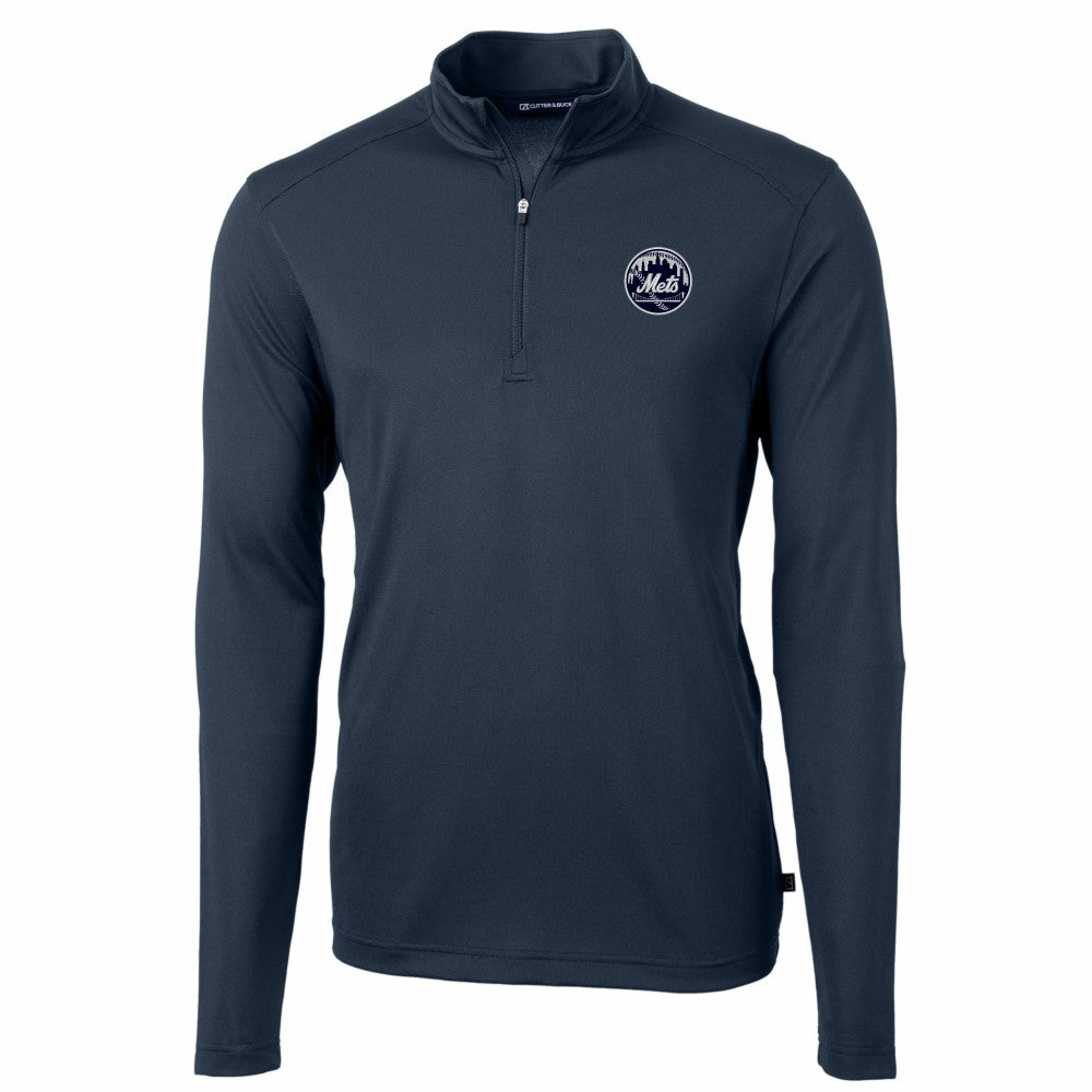 New York Mets Cutter & Buck Virtue Eco Pique Quarter-Zip Jacket - Navy