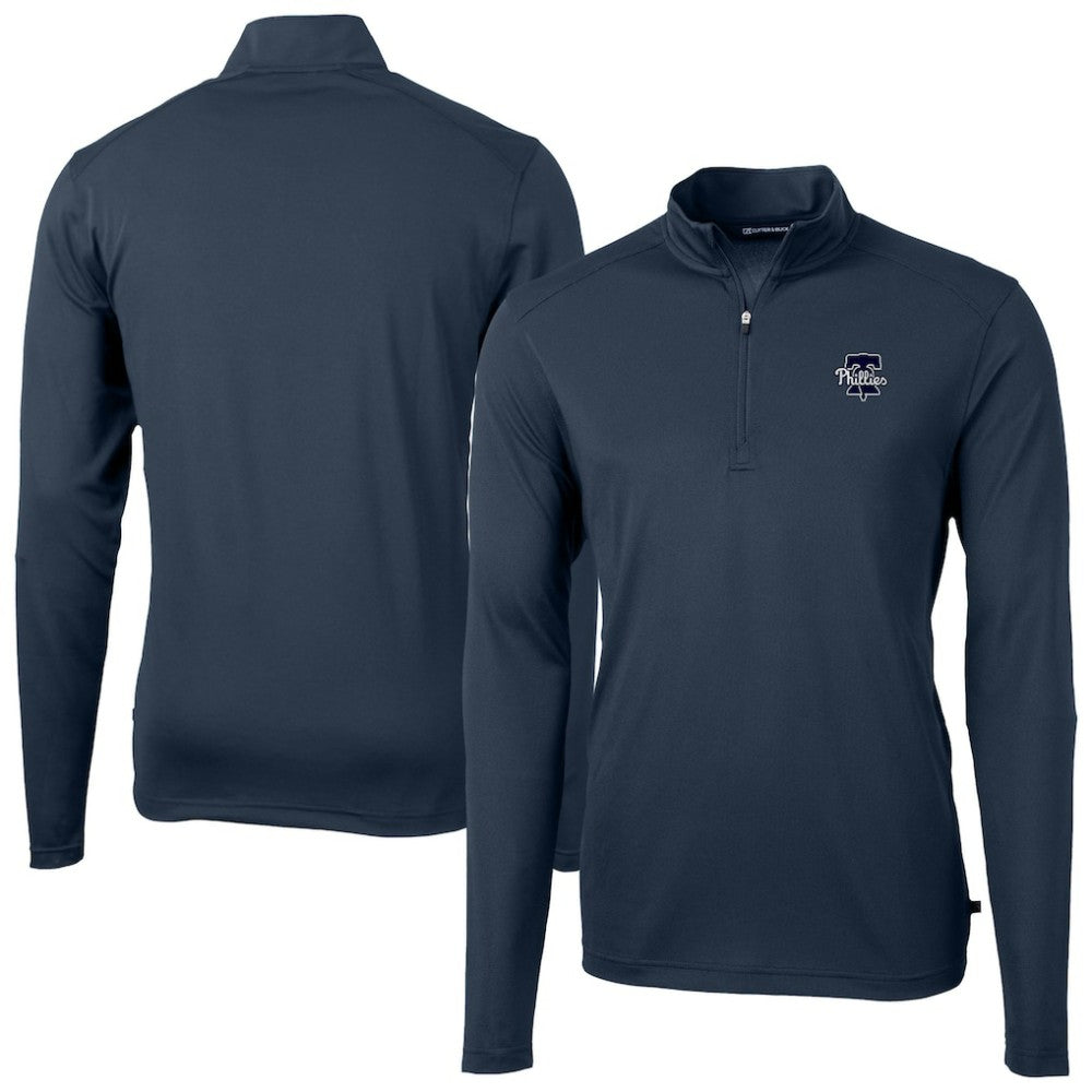 Philadelphia Phillies Cutter & Buck Virtue Eco Pique Quarter-Zip Jacket - Navy