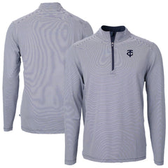 Minnesota Twins Cutter & Buck Virtue Eco Pique Micro Stripe Quarter-Zip Jacket - Navy
