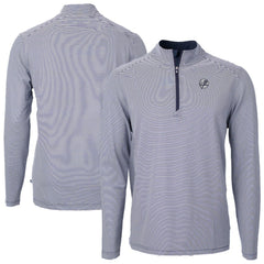 New York Yankees Cutter & Buck Virtue Eco Pique Micro Stripe Quarter-Zip Jacket - Navy