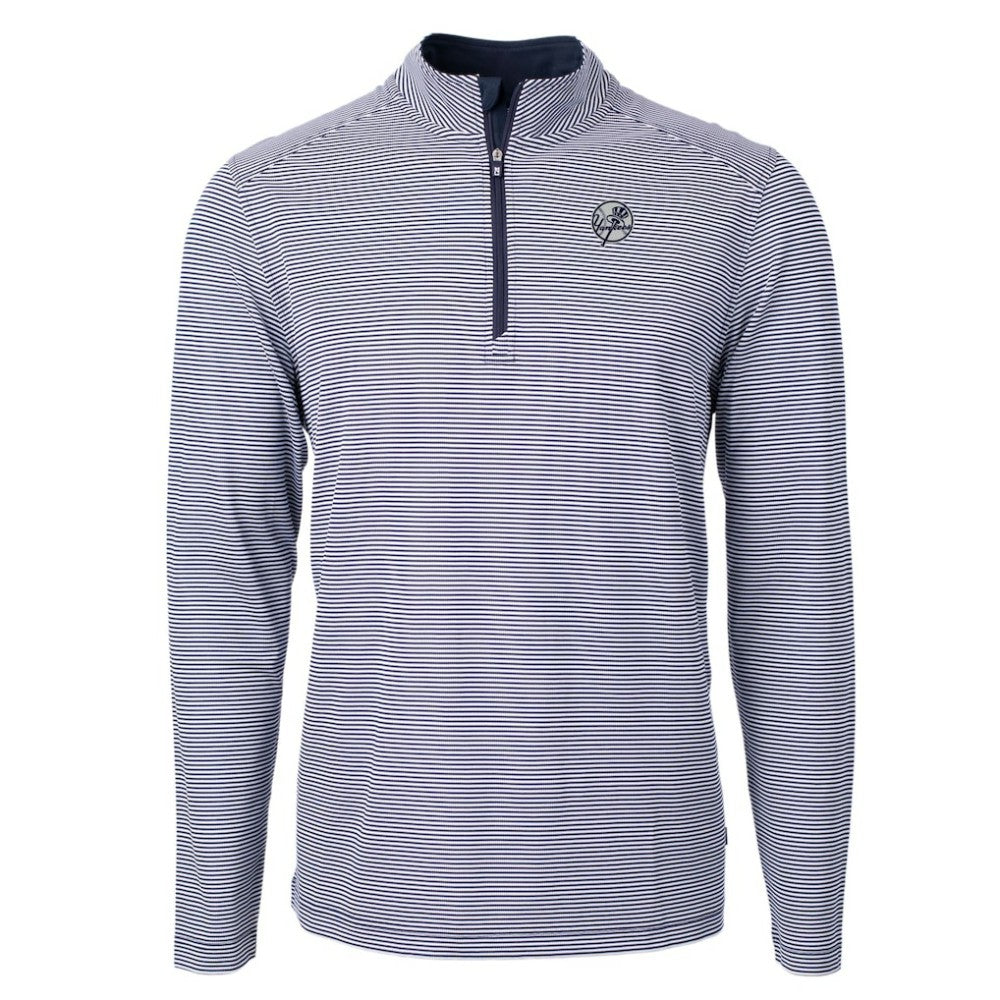 New York Yankees Cutter & Buck Virtue Eco Pique Micro Stripe Quarter-Zip Jacket - Navy