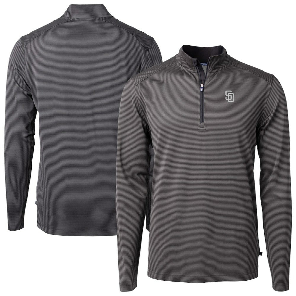 San Diego Padres Cutter & Buck Virtue Eco Pique Micro Stripe Quarter-Zip Jacket - Black