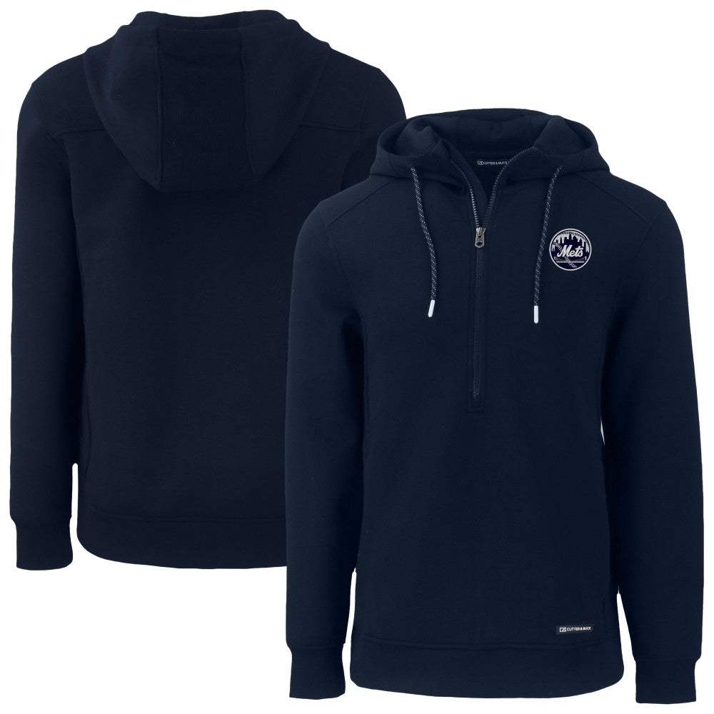 New York Mets Cutter & Buck Roam Eco Recycled Tri-Blend Half-Zip Hoodie - Navy