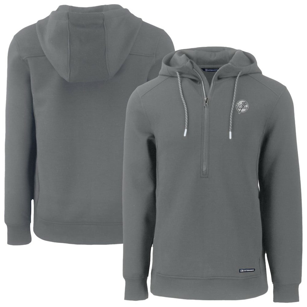 New York Yankees Cutter & Buck Roam Eco Recycled Tri-Blend Half-Zip Hoodie - Gray