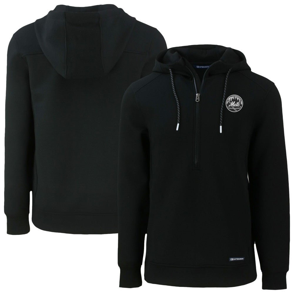 New York Mets Cutter & Buck Roam Eco Recycled Tri-Blend Half-Zip Hoodie - Black