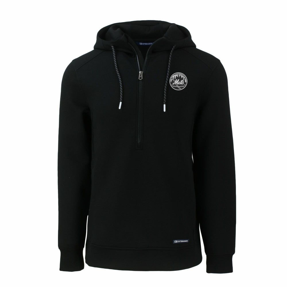 New York Mets Cutter & Buck Roam Eco Recycled Tri-Blend Half-Zip Hoodie - Black