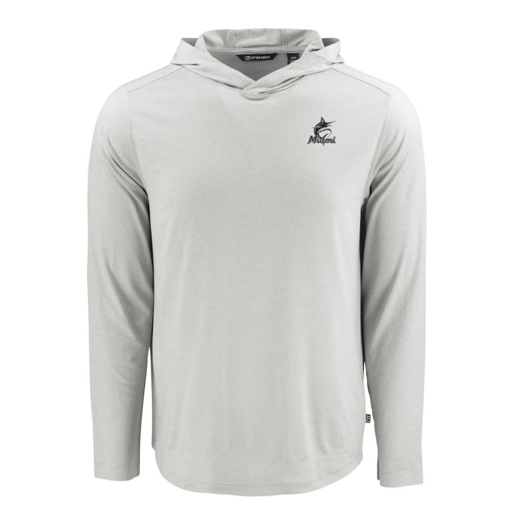 Miami Marlins Cutter & Buck Coastline Epic Comfort Eco Recycled Hoodie T-Shirt - Gray