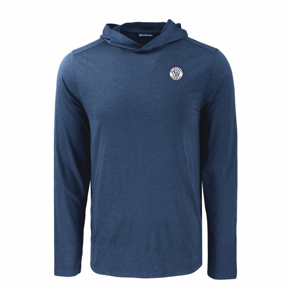 Milwaukee Brewers Cutter & Buck Coastline Epic Comfort Eco Recycled Hoodie T-Shirt - Navy