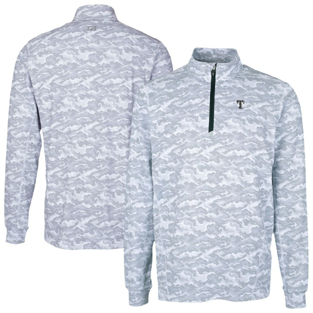 Texas Rangers Cutter & Buck Traverse Eco Camo Tri-Blend DryTec Quarter-Zip Top - Charcoal