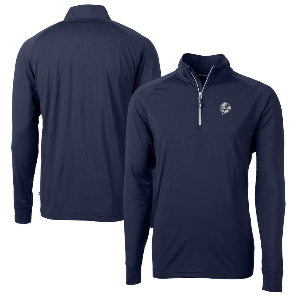 New York Yankees Cutter & Buck Big & Tall Adapt Eco DryTec Raglan Quarter-Zip Jacket - Navy