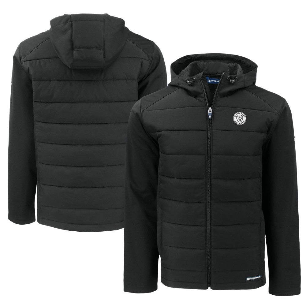 Milwaukee Brewers Cutter & Buck Big & Tall Evoke Hybrid Eco Softshell Recycled Full-Zip Hooded PrimaLoft Jacket - Black