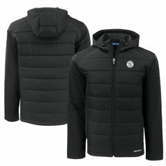 Milwaukee Brewers Cutter & Buck Big & Tall Evoke Hybrid Eco Softshell Recycled Full-Zip Hooded PrimaLoft Jacket - Black