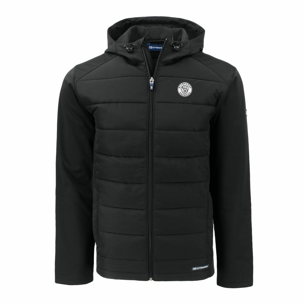 Milwaukee Brewers Cutter & Buck Big & Tall Evoke Hybrid Eco Softshell Recycled Full-Zip Hooded PrimaLoft Jacket - Black