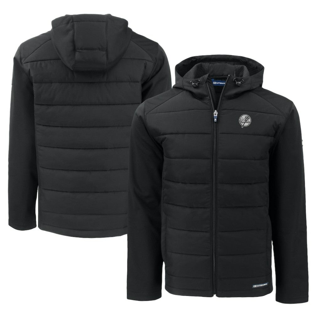 New York Yankees Cutter & Buck Big & Tall Evoke Hybrid Eco Softshell Recycled Full-Zip Hooded PrimaLoft Jacket - Black