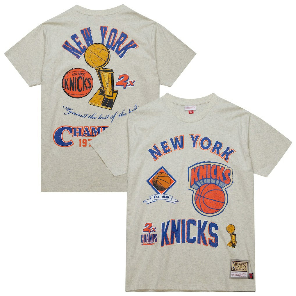 New York Knicks Hardwood Classics Legacy Defined Retro Championship T-Shirt - Oatmeal | Mitchell & Ness for sale