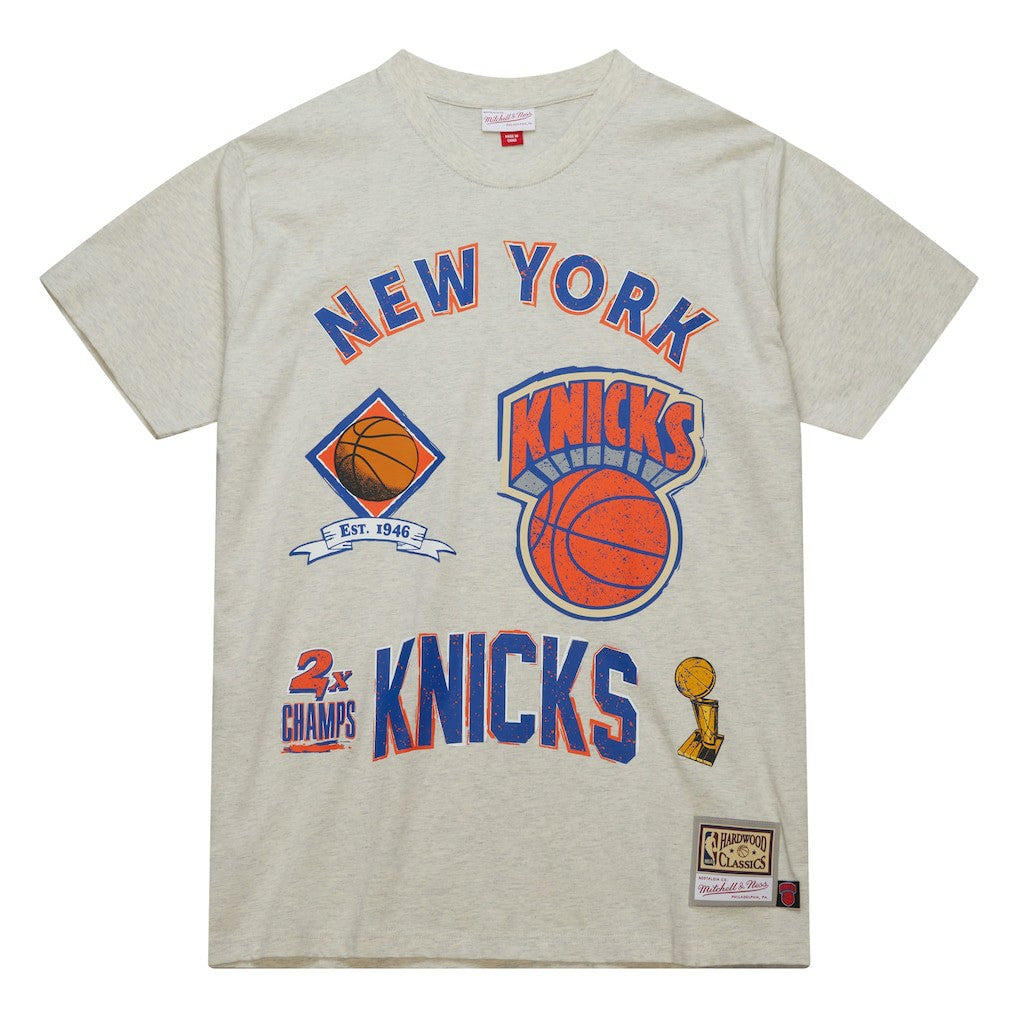 New York Knicks Hardwood Classics Legacy Defined Retro Championship T-Shirt - Oatmeal | Mitchell & Ness for sale