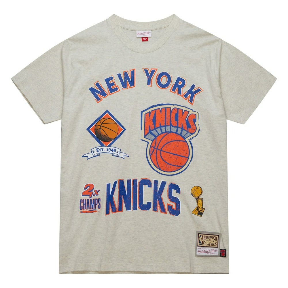 New York Knicks Hardwood Classics Legacy Defined Retro Championship T-Shirt - Oatmeal | Mitchell & Ness for sale
