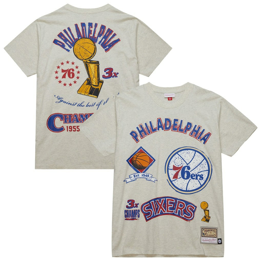 Philadelphia 76ers Hardwood Classics Legacy Defined Retro Championship T-Shirt - Oatmeal | Mitchell & Ness sale