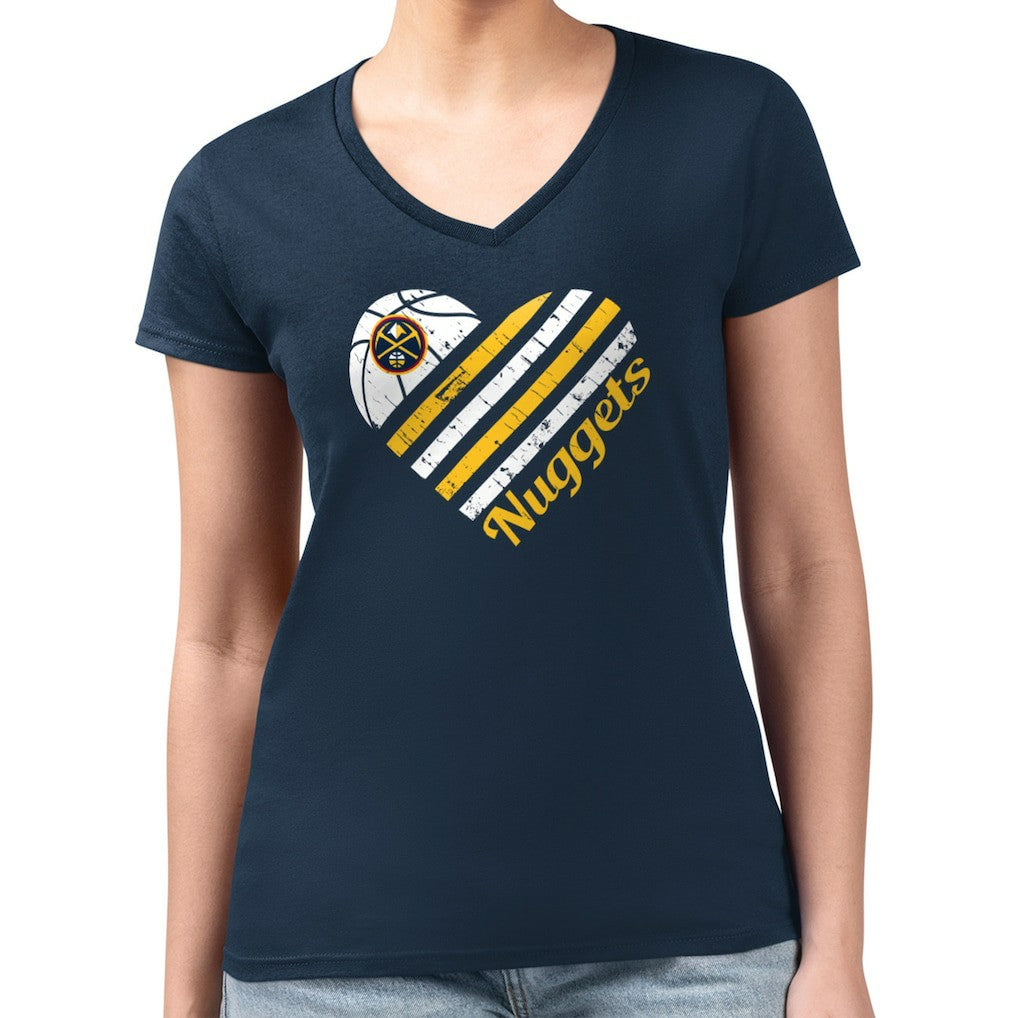 Denver Nuggets G-III 4Her by Carl Banks Women's Super-Slim Fit Lightweight Heart Team V-Neck T-Shirt sale - Navy for sale