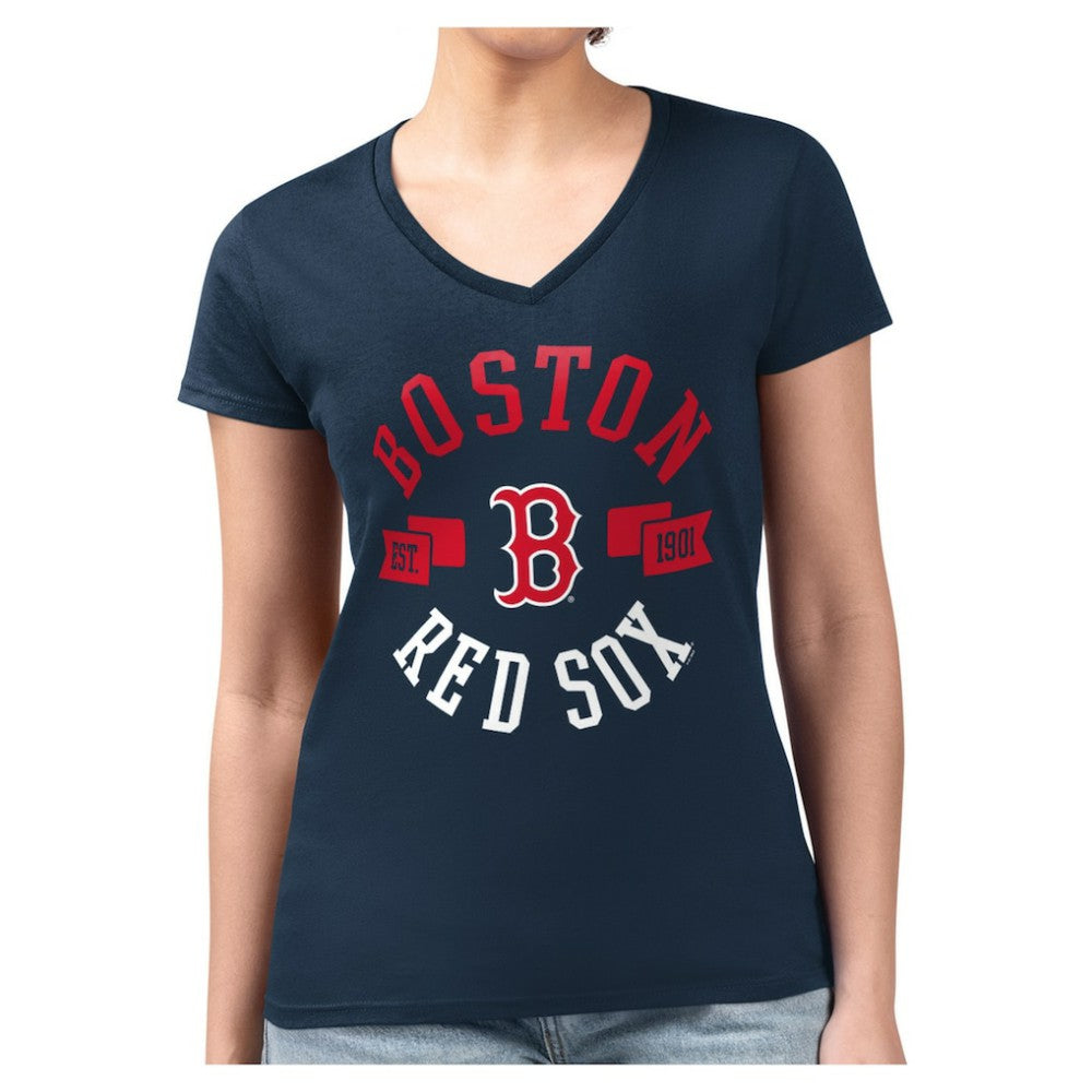 Boston Red Sox G-III 4Her by Carl Banks Women's Super-Slim Fit Lightweight Collage Team Graphic V-Neck T-Shirt - Navy