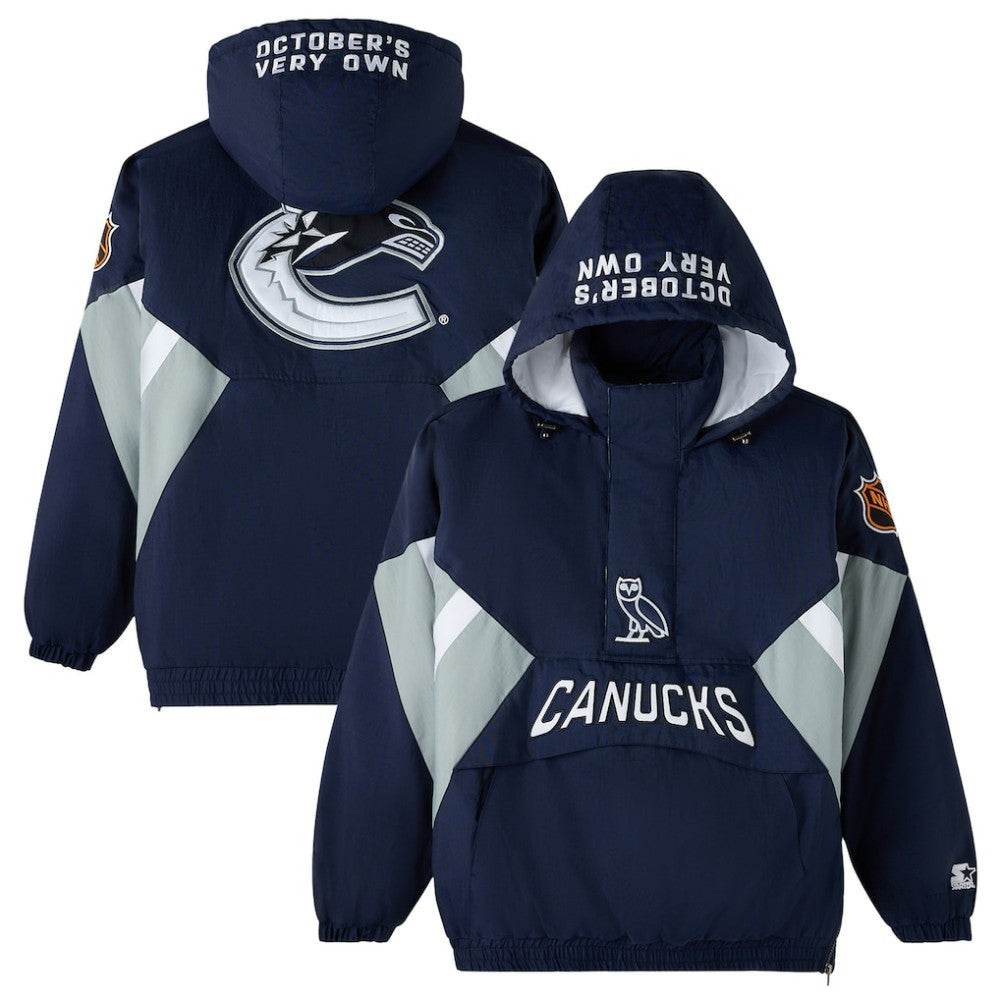 Vancouver Canucks OVO x Starter Half-Zip Hooded Jacket Blue