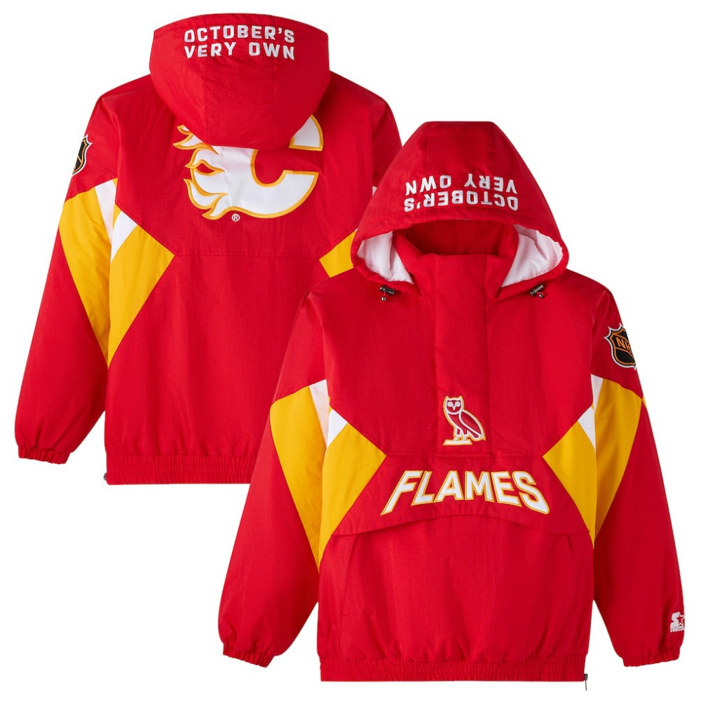Calgary Flames OVO x Starter Half-Zip Hooded Jacket Red