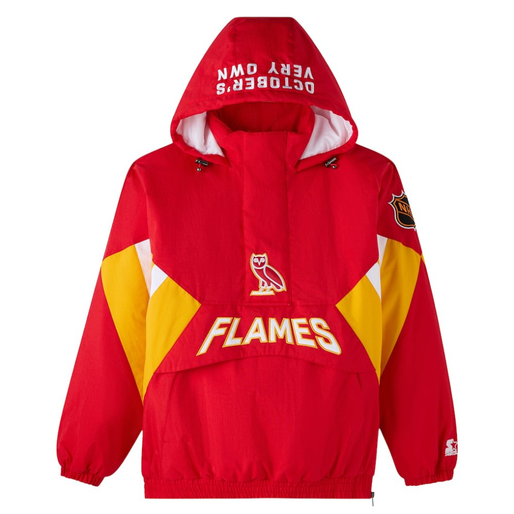 Calgary Flames OVO x Starter Half-Zip Hooded Jacket Red