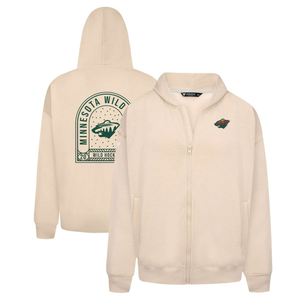Minnesota Wild Levelwear Uphill Stained Glass Full-Zip Hoodie Jacket Khaki